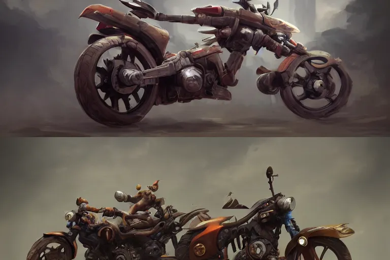 Prompt: a cartoony motor bike, in the style of Rayman origins, michael ancel, Ruan Jia and Mandy Jurgens and Greg Rutkowski, trending on Artstation, award winning, unreal engine, octane render H 1024