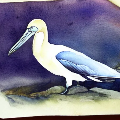 Prompt: a watercolour of a gannet by Darren woodhead