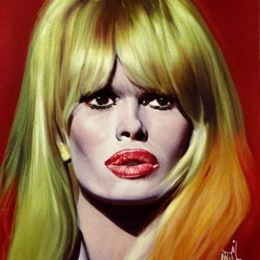 Image similar to colorful portrait of brigitte bardot by mimmo rotello