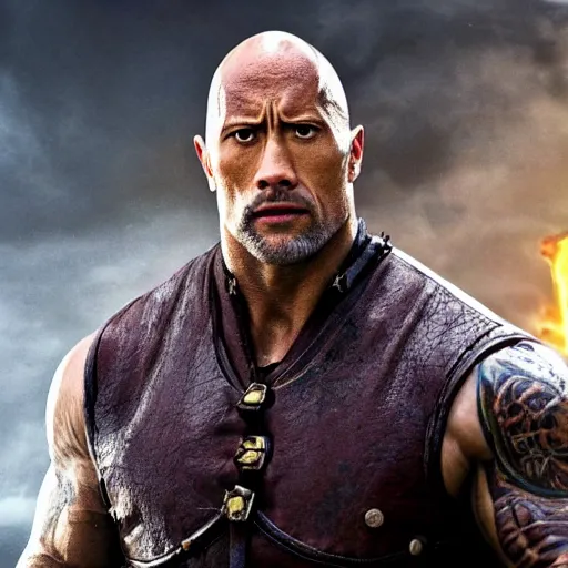 Image similar to dwayne johnson as a dungeons and dragons wizard, 4 k, detailed