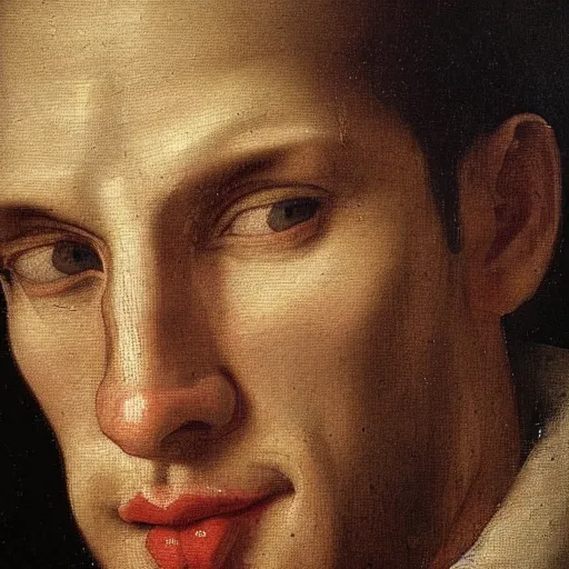 Image similar to A 14th century italian renaissance oil painting of Jerma985, portrait of Jerma985, grainy, realistic, very realistic, hyperrealistic, highly detailed, very detailed, extremely detailed, very neat, very epic, very cool, detailed, trending on artstation