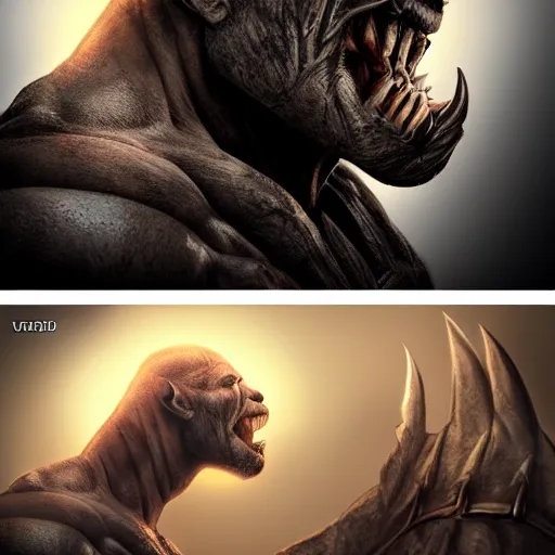 Image similar to a muscle bound orc warrior, photo, professionally retouched, dramatic lighting, wearing bone armor, illuminated by moonlight, realistic, scared face, demonic, predator eyes, wide angle, sharp focus on eyes, 8 k high definition, insanely detailed, intricate, elegant, art by artgerm and wlop