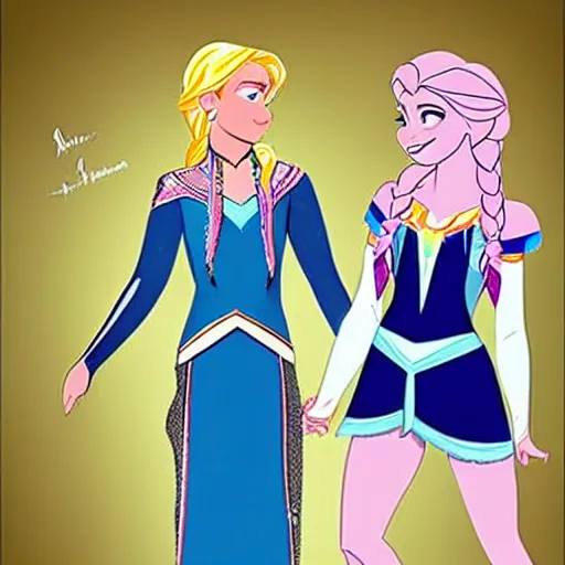 Image similar to Anna and Elsa as professional wrestlers, concept art, disney