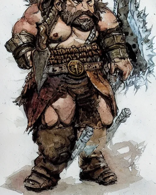 Image similar to Dwarf Barbarian, drawn by Yoji Shinkawa, water color, Dungeons and Dragons, Wizards of the Coast