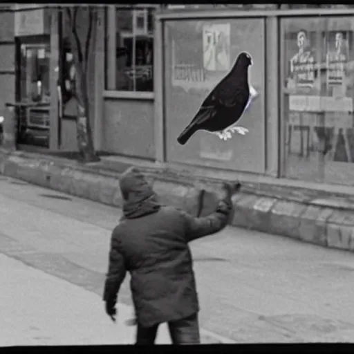 Image similar to surveillance camera footage of xavi hernandez on the street holding a pigeon