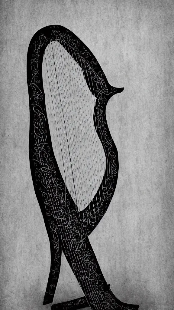 Image similar to a harp with strings made of thick vines, fantasy art, art station, grey background,