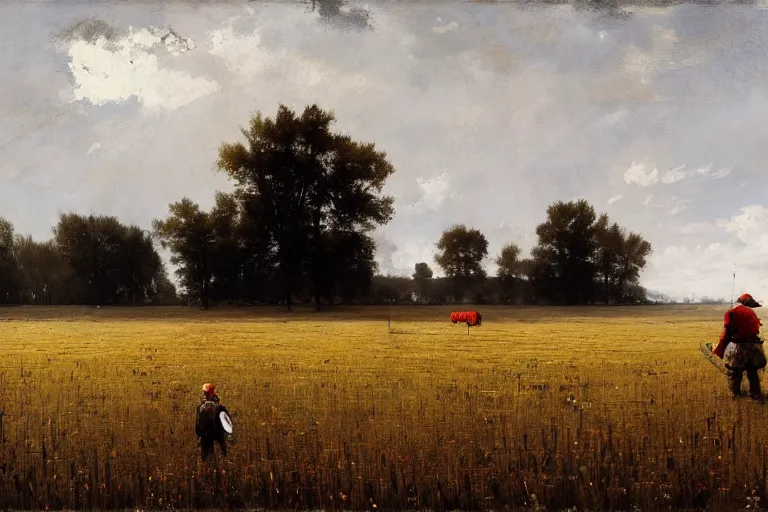 Image similar to jakub rozalski monster in a farmer's field