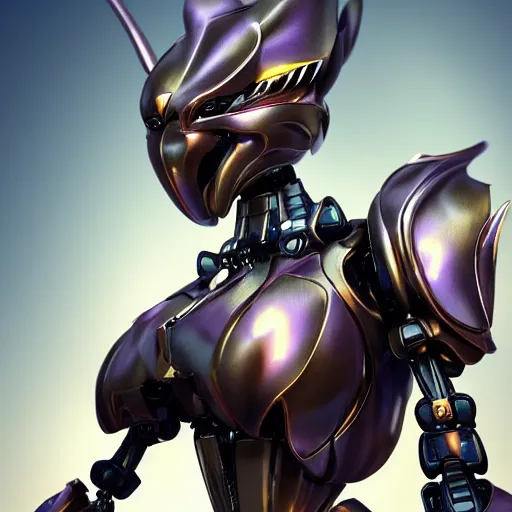Image similar to a highly detailed close-up bust, of an awe-inspiring beautiful cute anthropomorphic robotic mecha female dragon, with smooth and streamlined armor, standing and posing elegantly in front of the camera, well detailed head with LED eyes, sharp sleek design, two arms, digital art, artstation, DeviantArt, professional, octane render, sunset lighting