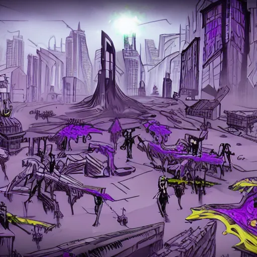 Image similar to purple corruption taint eldritch sickness magic infects post - apocalyptic city