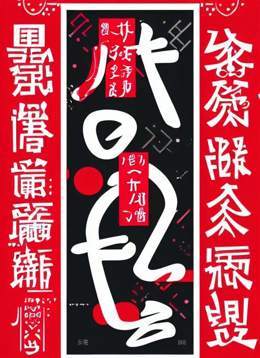 Image similar to poster design with duochrome contemporary typographic Japanese katakana, red and white colour palette, layout design, illustrator vector graphics