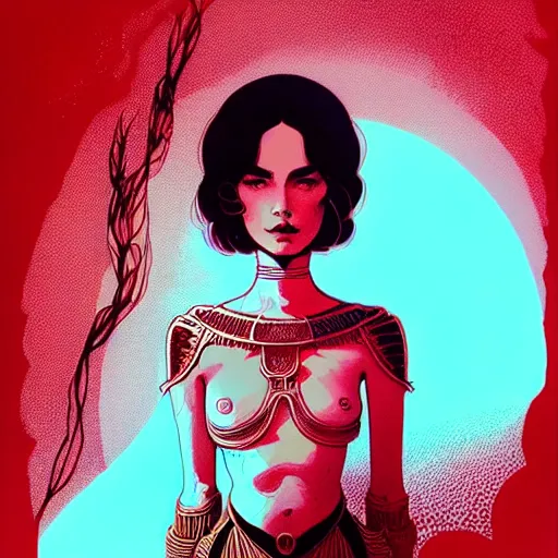 Image similar to portrait soft light, by killian eng and joe fenton and conrad roset, inspired by john carter of mars, red and cyan only, etching, fine, sharp high detail,