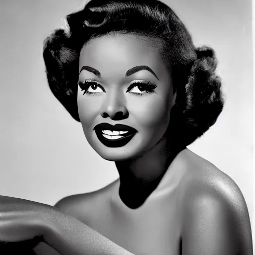 Prompt: black and white photo of a beautiful and elegant 1 9 5 8 black actress modeling