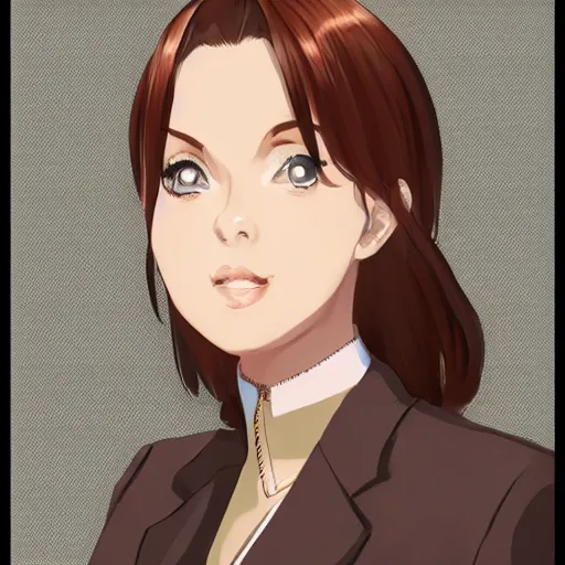 Image similar to woman in business suit, brown neat hair, pixiv, fanbox, trending on artstation, digital art, portrait, modern, sleek, highly detailed, formal, serious, determined, competent, colorized, smooth, charming, pretty, safe for work, law office