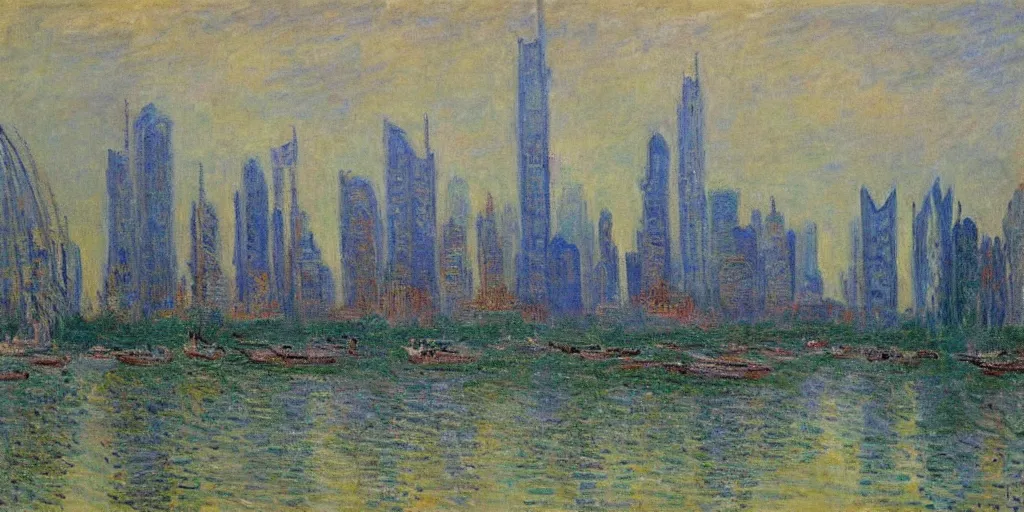 Image similar to a oil painting of the Shanghai City by Oscar-Claude Monet