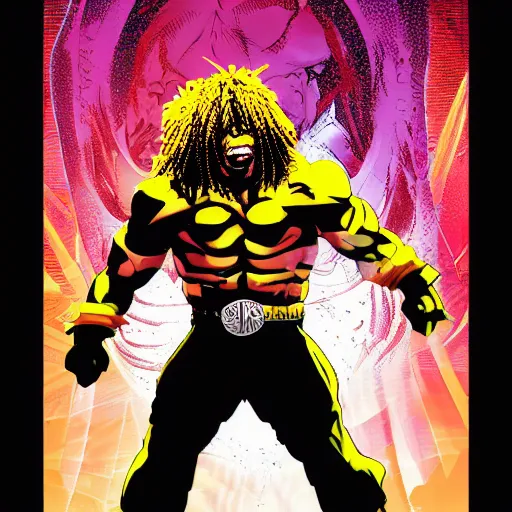 Image similar to busta rhymes as sho'nuff from the last dragon, vector image, comic books style, very detailed by jim lee,