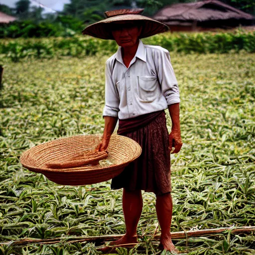 Prompt: a Thai farmer 1970s, XF IQ4, 150MP, 50mm, F1.4, ISO 200, 1/160s, natural light