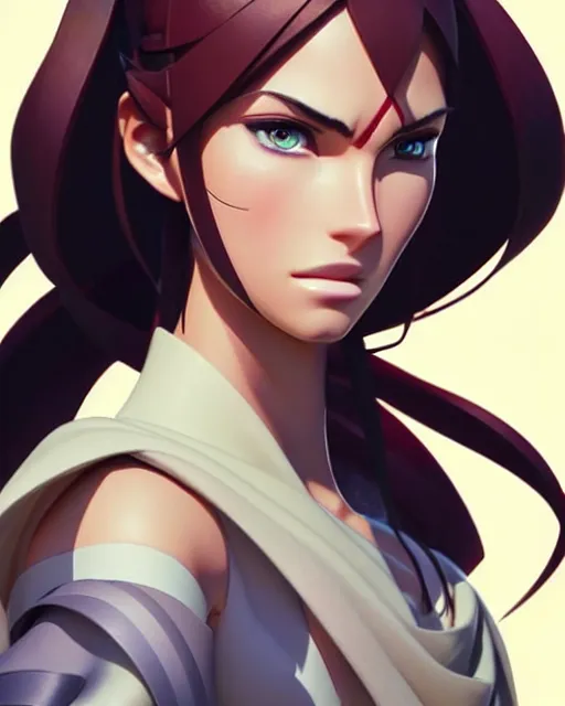 Image similar to azctec archer, megan fox, gemstone forehead, detailed perfect face, exquisite details, fire magic, mid view, design on a white background, by studio muti, greg rutkowski makoto shinkai takashi takeuchi studio ghibli