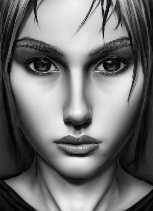 Image similar to up close portrait of a beautiful woman in black and white, photorealistic, pixie cut, intricate hair, rule of thirds, art by diego fazio and diegoKoi and oscar Ukono, concept art, sharp focus, artgerm, 8k highly detailed