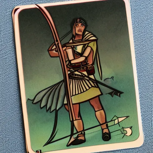 Prompt: taro card with an archer, art deco, trending on devianart, detailed