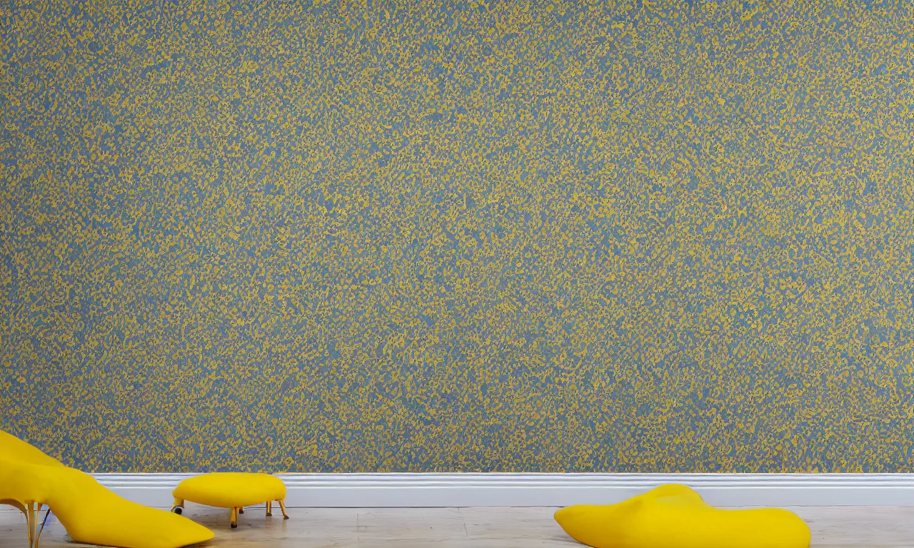 Prompt: mono yellow wallpaper with damp carpet sort of damaged