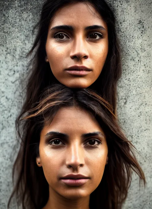 Prompt: color medium shot portrait of beautiful well-groomed Brazilian 26-year-old woman model, candid street portrait in the style of Lee Jeffries award winning, Sony a7R