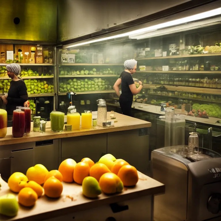 Image similar to an hd photo of the juicing room, national geographic, warm lighting, 1 6 k