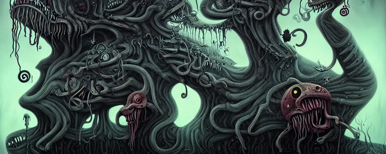 Image similar to whimsical airy alchemical monsters, surreal dark uncanny painting by ronny khalil