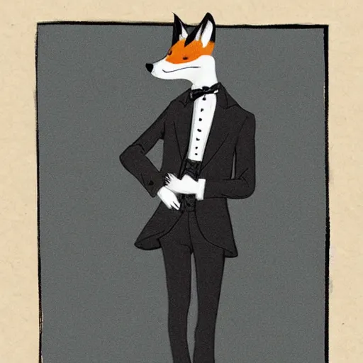 Prompt: male fox wearing tuxedo, anime style, victorian era