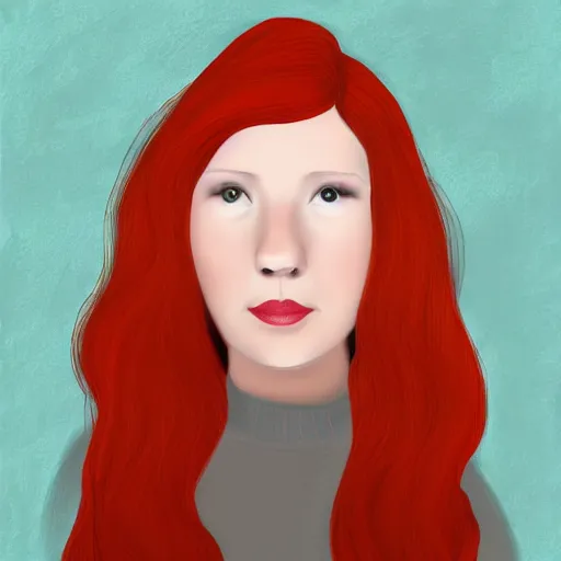 Image similar to red haired girl surrounded by old people, digital art