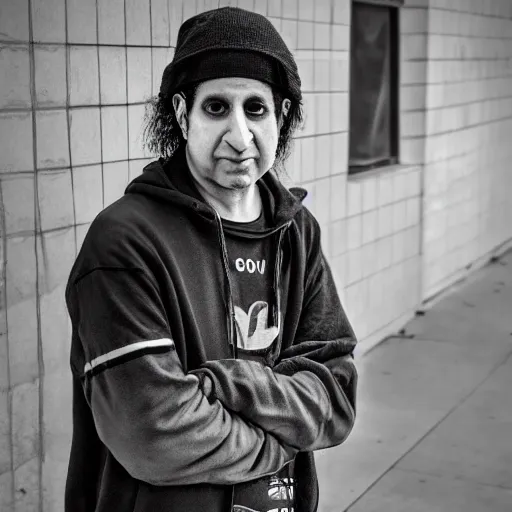 Image similar to Kevin Mitnick as a homeless man, sad, tragic, modelsociety, radiant skin, huge anime eyes, RTX on, perfect face, directed gaze, intricate, Sony a7R IV, symmetric balance, polarizing filter, Photolab, Lightroom, 4K, Dolby Vision, Photography Award