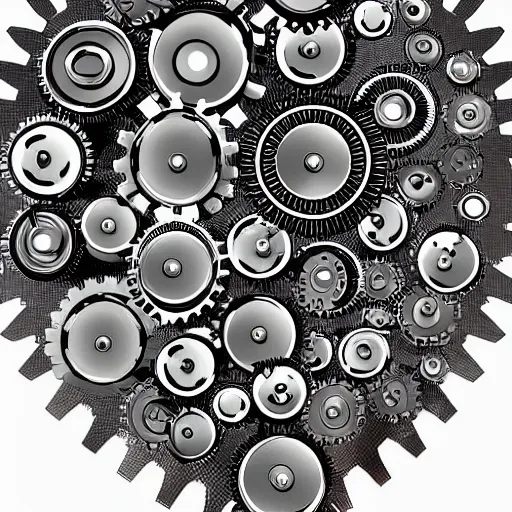 Prompt: a robot head full of gears, digital asset on white background