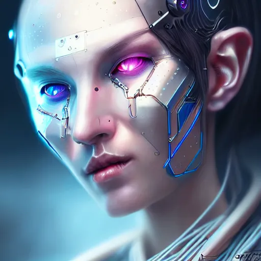 Image similar to cyberpunk robotic elvish queen, extremely detailed, hyperrealistic, intricate, soft light, fantasy, digital painting, art station, perfect faces, fine details, by wlop