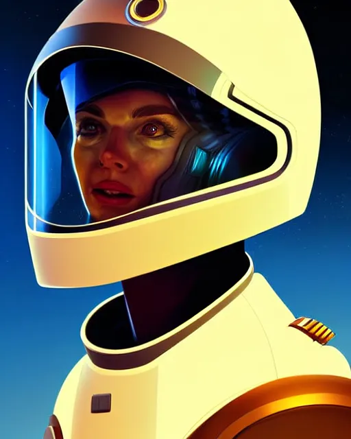 Prompt: portrait of a starship captain with a helmet digital illustration portrait design 3 / 4 perspective, detailed, gorgeous lighting, wide angle action dynamic portrait