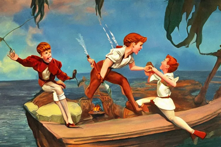 Image similar to a rodney greenblat painting of a scene from in the peter pan ( 1 9 5 3 )