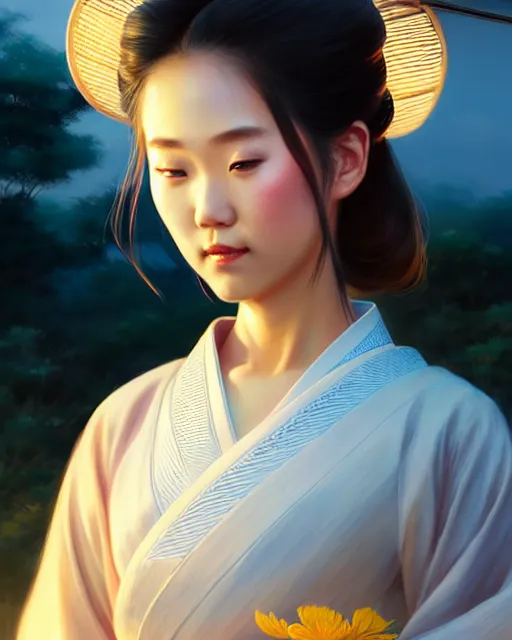 Image similar to a beautiful okinawa girl wear elegant yukata in festival | | summer night, realistic shaded, pleasant face, good looking, fine details, 4 k realistic, cryengine, realistic shaded lighting poster by greg rutkowski, magali villeneuve, artgerm, jeremy lipkin and michael garmash and rob rey