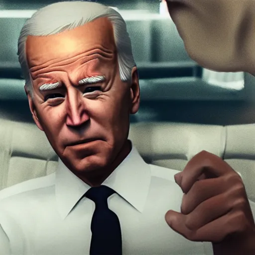 Prompt: joe biden smoking a joint, gta artstyle, wide shot, dramatic lighting, octane render, hyperrealistic, high quality, highly detailed, HD, beautiful, cinematic, 8k, unreal engine, facial accuracy, anatomical accuracy, symmetrical