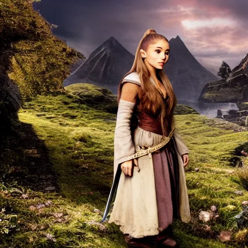 Image similar to ariana grande as a hobbit in lord of the rings 4 k