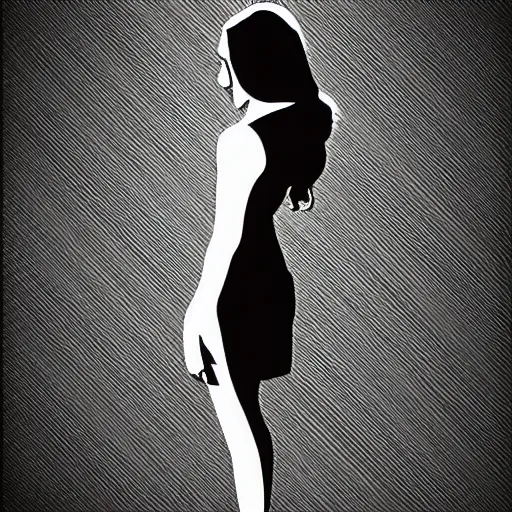 Image similar to black and white silhouette of a girl digital art, clean line art