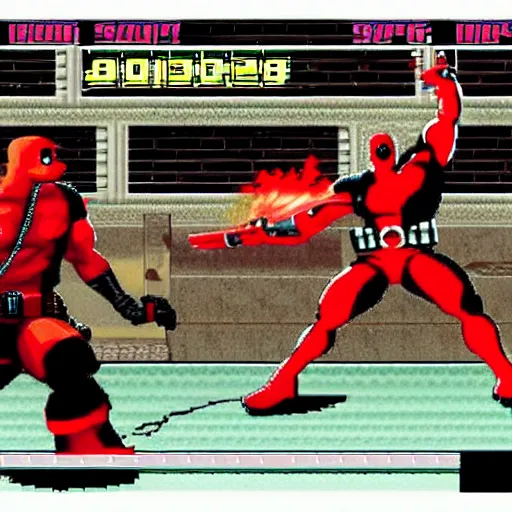 Prompt: Deadpool fighting game, ps1, video game, gameplay, retro,