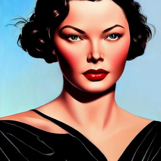 Prompt: young beautiful Gene Tierney color studio publicity photo , tight face shot portrait, highly detailed, digital painting, artstation, concept art, sharp focus, illustration, art , by norman rockwell