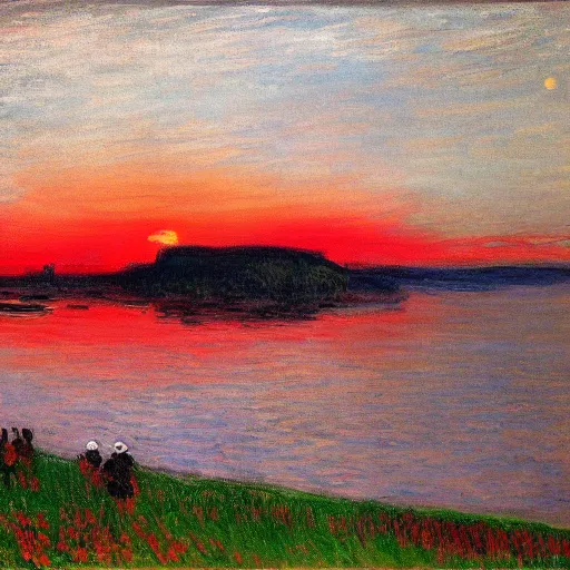 Prompt: quebec city!!! by claude monet! red sky!! misty!! fog! realistic! mysterious!!-H 800 - W 1080