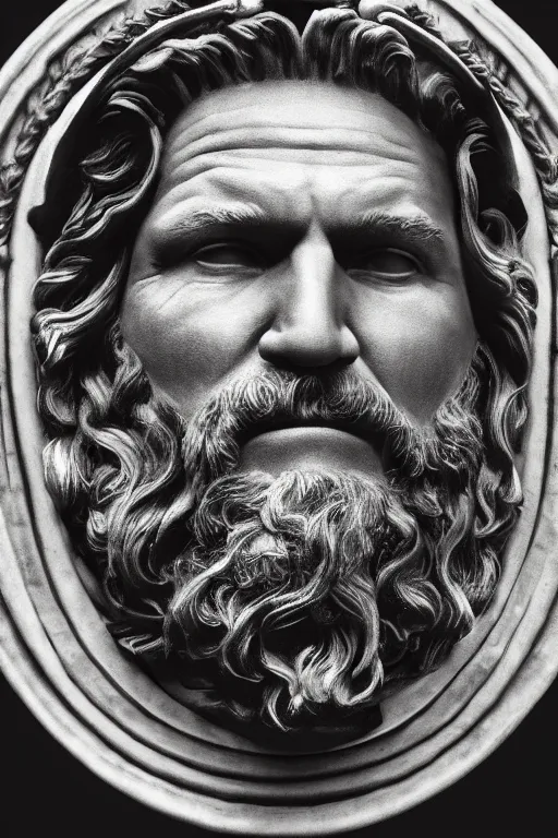 Image similar to Illustration of Jeff Bridges as a Roman Emperor wearing a Laurel wreath, Artstation, hq 8k cinematic