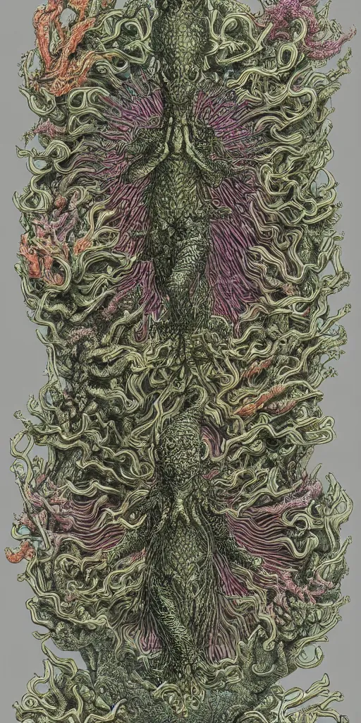 Prompt: a kaiju figurine in the style of ernst haeckel illustration