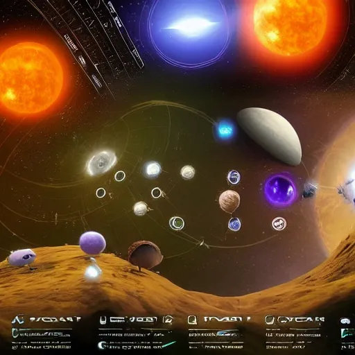 Image similar to a new RPG video game set in a solar system greatly populated with life, each planet has a unique ecology with many varying species and cultures, a method of communication between beings of differing planetary origin has been developed, the player has a spaceship and can explore and interact with these planets, 4k, concept art