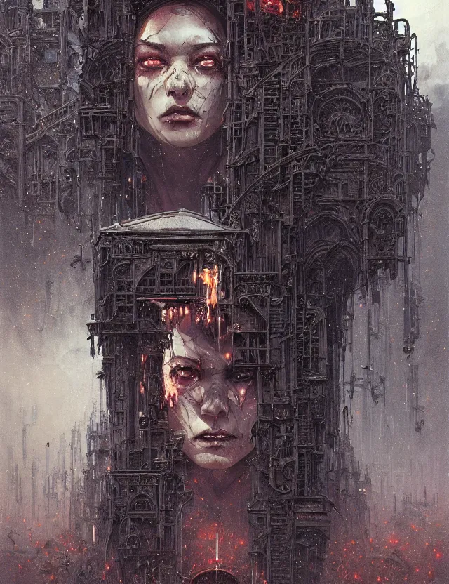 Image similar to detailed portrait, intricate complexity, by greg rutkowski, ross tran, conrad roset, takato yomamoto, ilya kuvshinov huge gothic crematorium on desert planet, elevator, side ramp entrance ambulance smoke dead bodies, guards intricate, painting by lucian freud and mark brooks, bruce pennington, dark colors, neon, death, guards, nice style culture