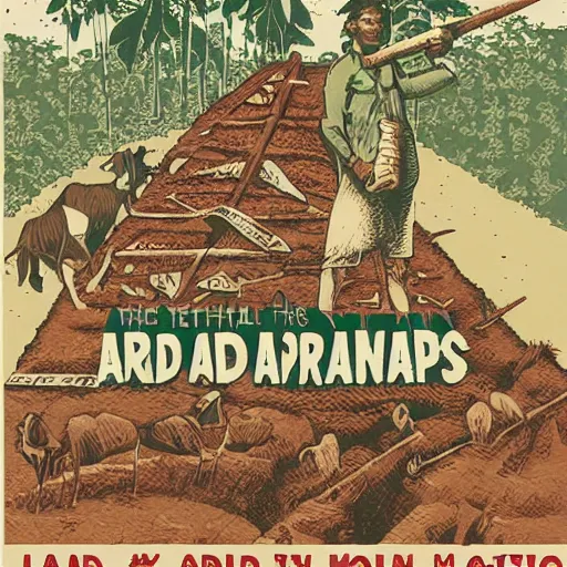 Prompt: a radical leftist anarchist graphic poster for land rights in the Amazon, inspired by the posters of OSPAAL, HD