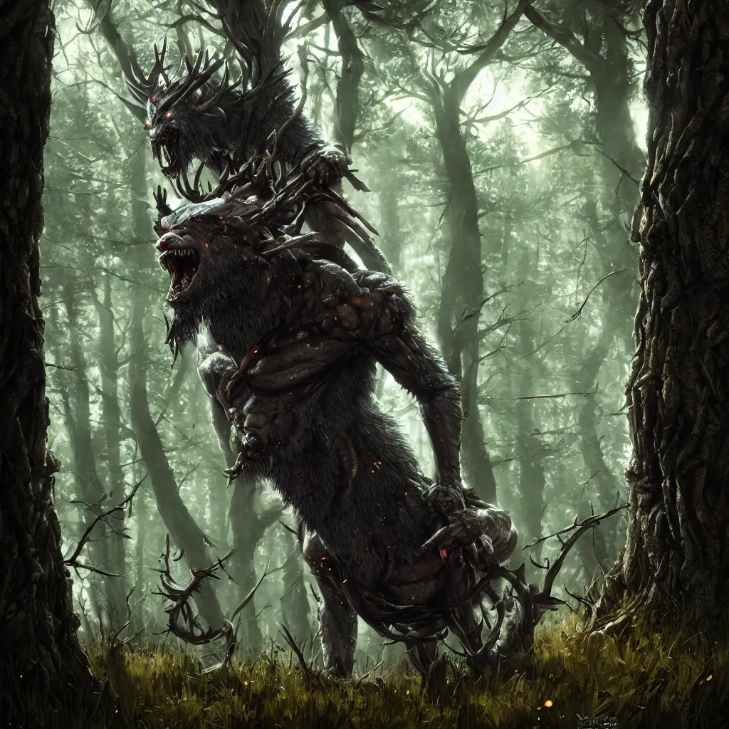 Image similar to witcher 3 leshen in woods, subsurface scattering, by jesper ejsing, justin gerard, tomasz alen kopera, cgsociety and fenghua zhong, highly detailed, rim light, cinematic lighting, illustration, art, octane render, very coherent, cinematic, hyper realism, high detail, octane render, 8 k