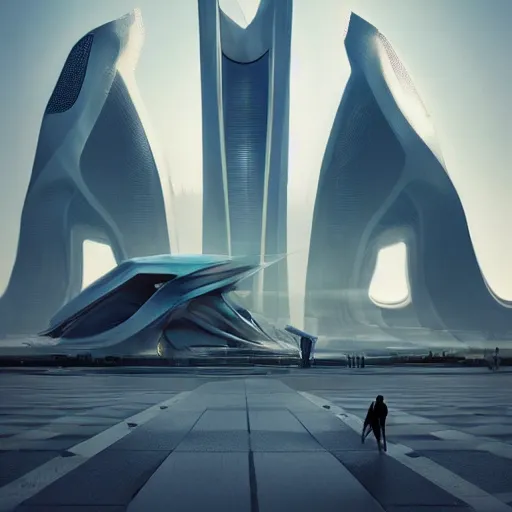 Prompt: futuristic Riyadh designed by Zaha hadid art by greg rutkowski and ruan jia and Daytoner