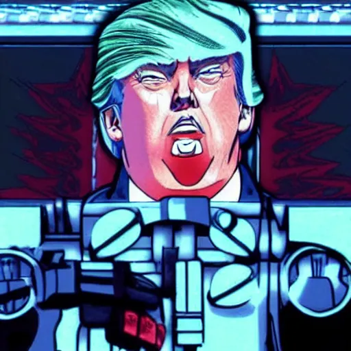 Image similar to donald trump in ghost in the shell, anime, cyberpunk