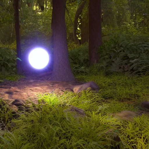 Prompt: : glowing orb, bioluminescent plant in a forest, wallpaper, artstation,cg society 8k render